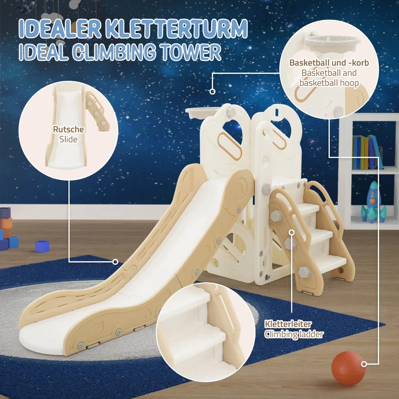 Joyz | Kinder Spielturm 3in1 mit Rutsche, Basketballkorb und Kletterwand Indoor/Outdoor ab 3 Jahren