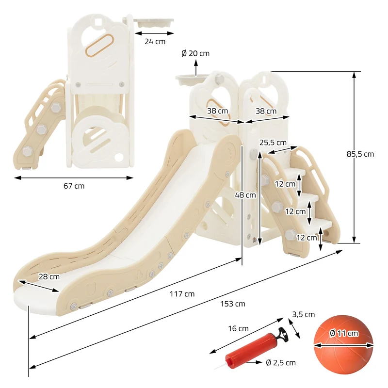 Joyz | Kinder Spielturm 3in1 mit Rutsche, Basketballkorb und Kletterwand Indoor/Outdoor ab 3 Jahren