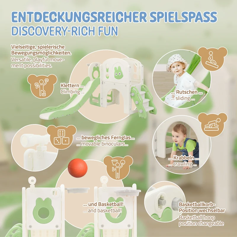 Joyz | Kinderrutsche mit Spielturm 5in1 mit Basketballkorb und Kletterwand Indoor/Outdoor für Kleinkinder ab 3 Jahren