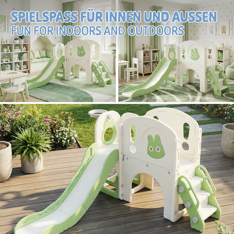 Joyz | Kinderrutsche mit Spielturm 5in1 mit Basketballkorb und Kletterwand Indoor/Outdoor für Kleinkinder ab 3 Jahren