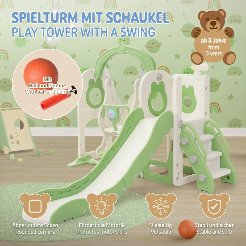 Joyz | Kinderrutsche mit Schaukel 5in1 mit Basketballkorb und Kletterwand Indoor/Outdoor für Kleinkinder ab 3 Jahren