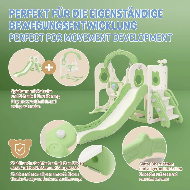 Joyz | Kinderrutsche mit Schaukel 5in1 mit Basketballkorb und Kletterwand Indoor/Outdoor für Kleinkinder ab 3 Jahren