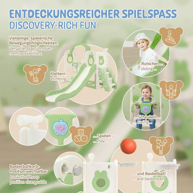 Joyz | Kinderrutsche mit Schaukel 5in1 mit Basketballkorb und Kletterwand Indoor/Outdoor für Kleinkinder ab 3 Jahren