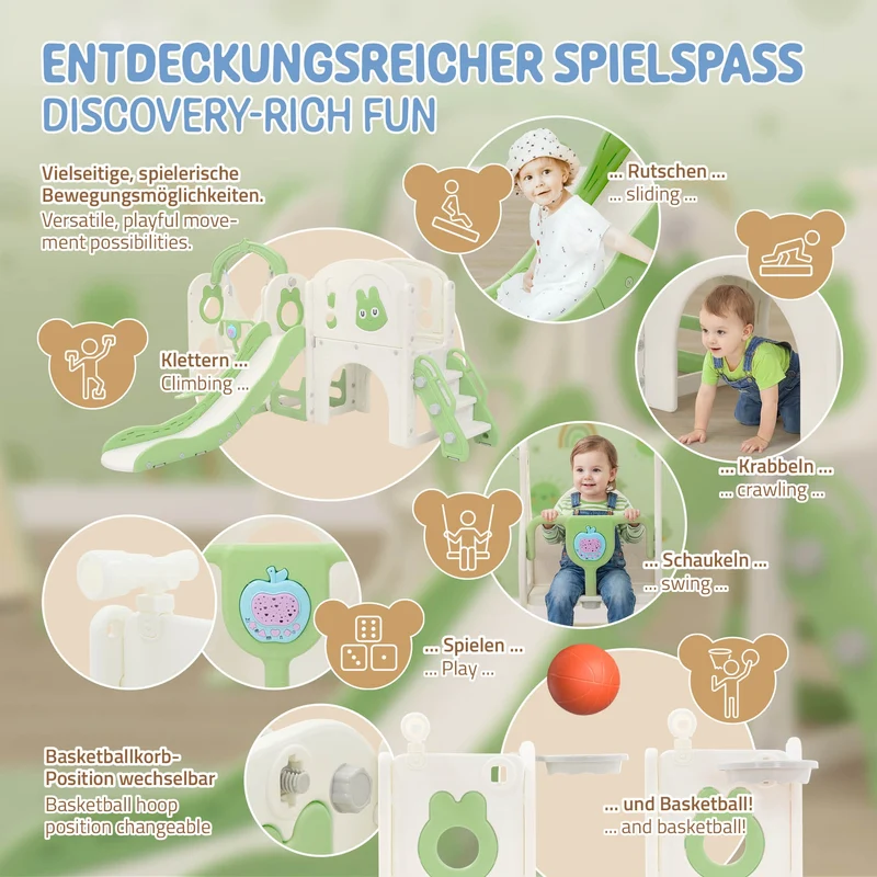 Joyz | Kinderrutsche mit Spielturm & Schaukel 6in1 mit Basketballkorb und Kletterwand Indoor/Outdoor für Kleinkinder ab 3 Jahren
