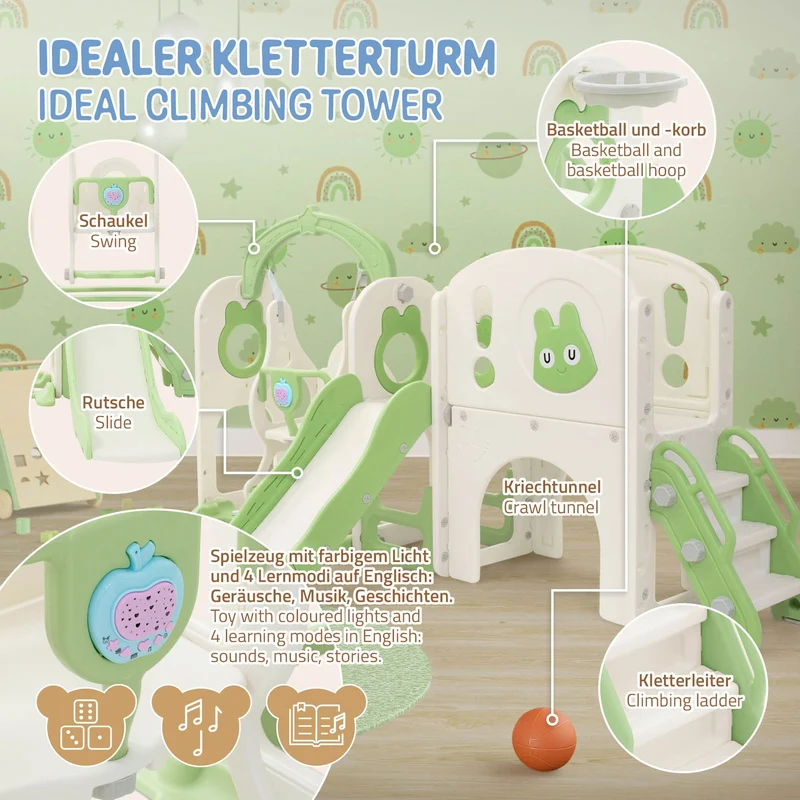 Joyz | Kinderrutsche mit Spielturm & Schaukel 6in1 mit Basketballkorb und Kletterwand Indoor/Outdoor für Kleinkinder ab 3 Jahren