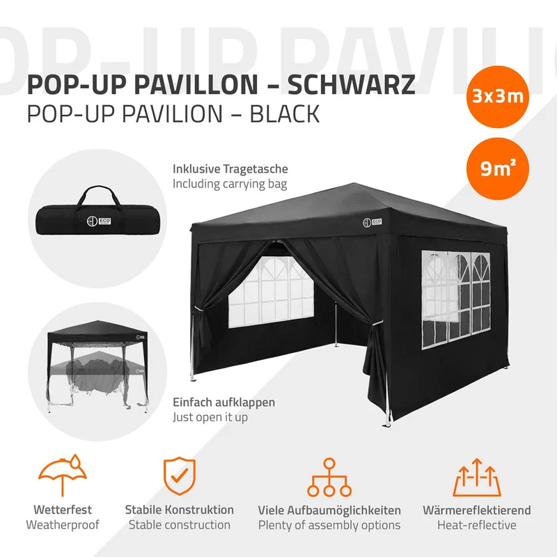 ECD Germany | Pavillon Pop Up Wasserabweisend mit Seitenwänden Polyester Oxford-Gewebe Faltpavillon Gartenpavillon Gartenzelt Partyzelt