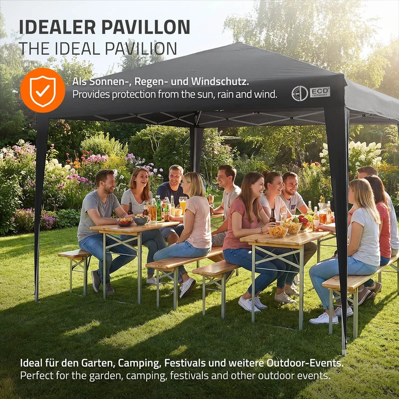 ECD Germany | Pavillon Pop Up Wasserabweisend mit Seitenwänden Polyester Oxford-Gewebe Faltpavillon Gartenpavillon Gartenzelt Partyzelt