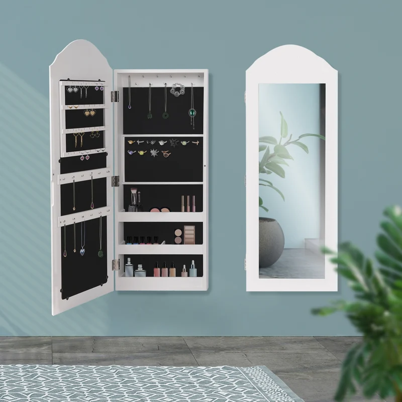Schmuckschrank mit Spiegel 95x35x9 cm Weiß ML-Design