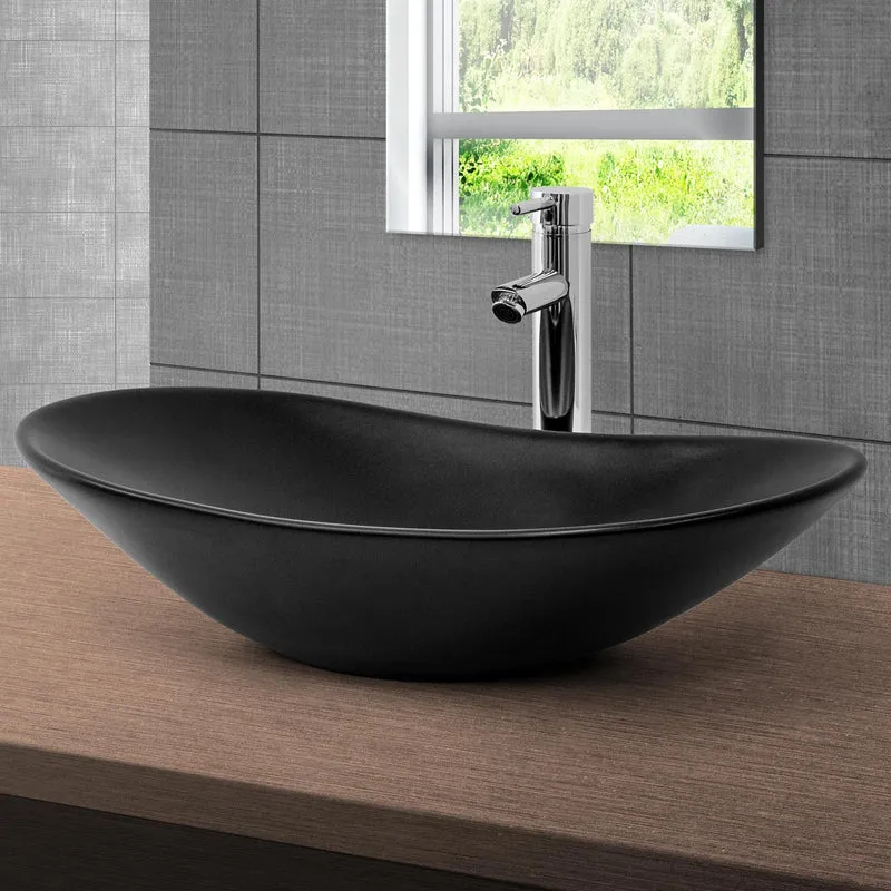 Waschbecken inkl. Ablaufgarnitur Silber ohne Überlauf 63x36x15,5 cm Schwarz aus Keramik LuxeBath