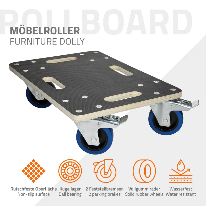 2er Set Rollbrett Möbelroller 35 x 50 cm aus Multiplex mit Feststellbremsen Traglast 800 kg