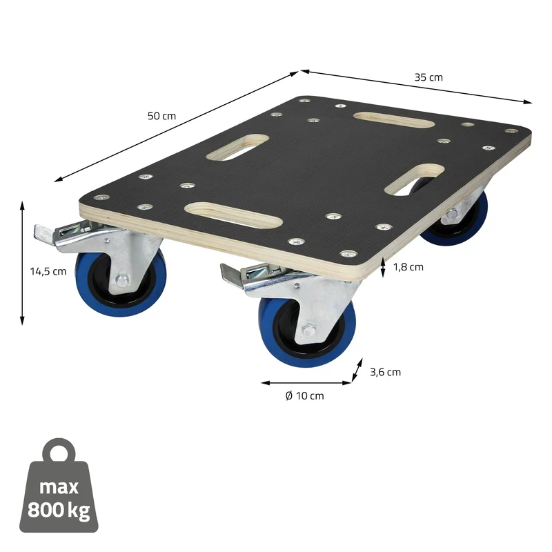 2er Set Rollbrett Möbelroller 35 x 50 cm aus Multiplex mit Feststellbremsen Traglast 800 kg