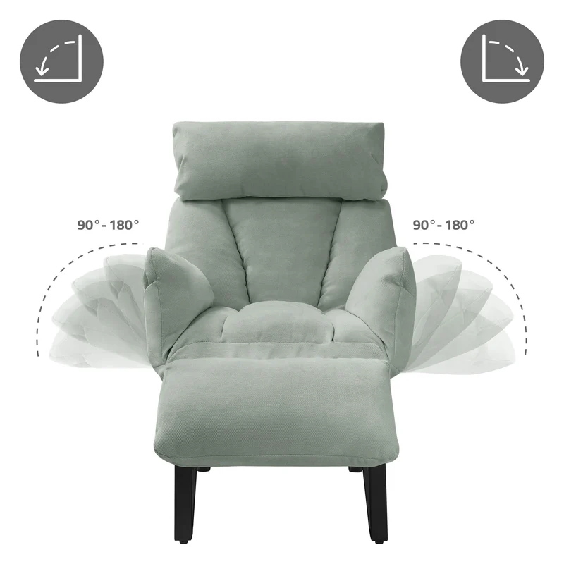 B-Ware Loungesessel mit Armlehnen Grau/Grün Relaxsessel mit Leinenbezug ML-Design