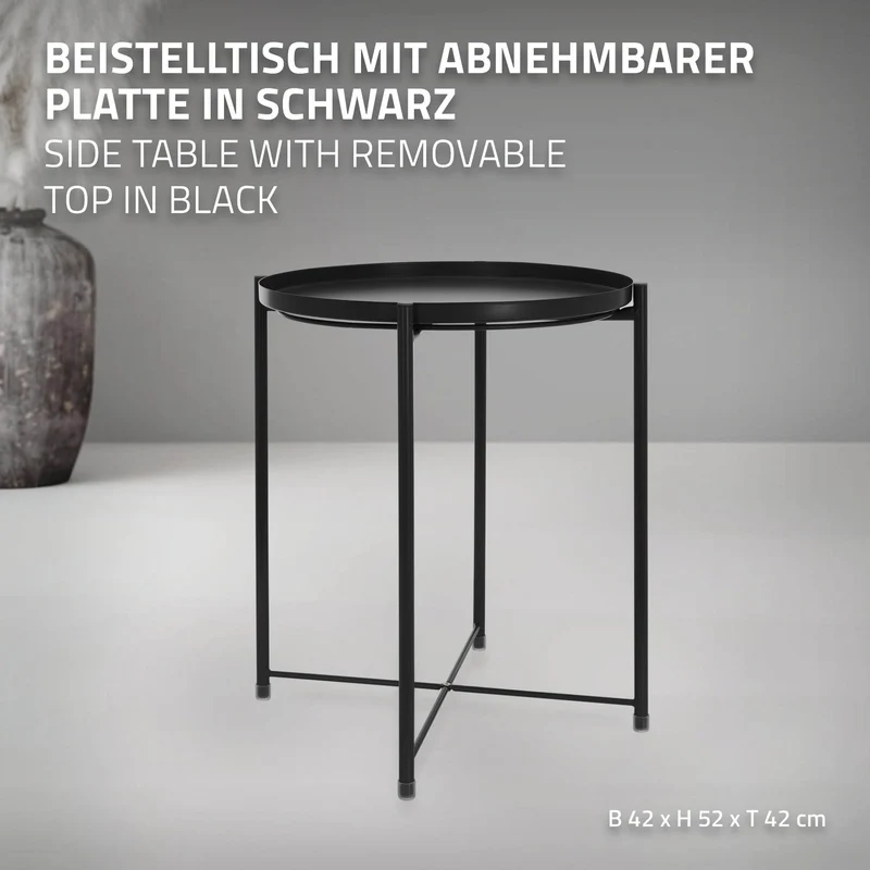 B-Ware Beistelltisch rund Ø42x52 cm Schwarz aus Metall mit Tablett ML-Design