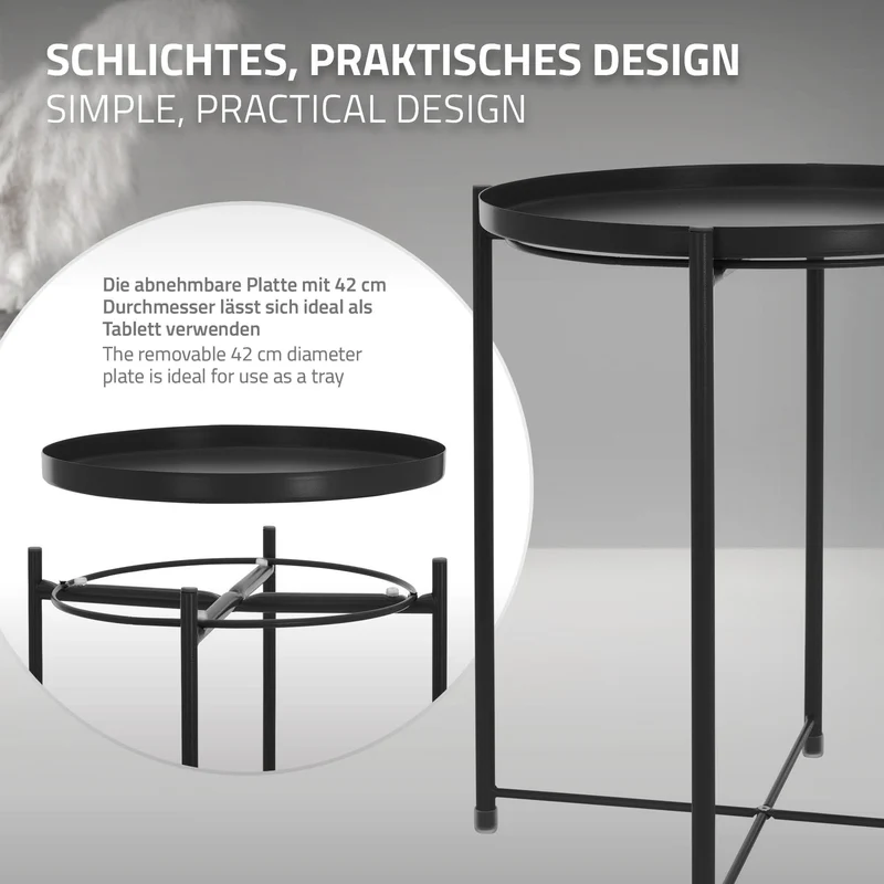 B-Ware Beistelltisch rund Ø42x52 cm Schwarz aus Metall mit Tablett ML-Design