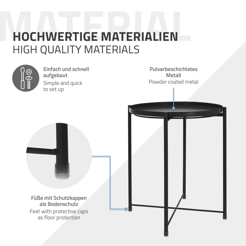 B-Ware Beistelltisch rund Ø42x52 cm Schwarz aus Metall mit Tablett ML-Design