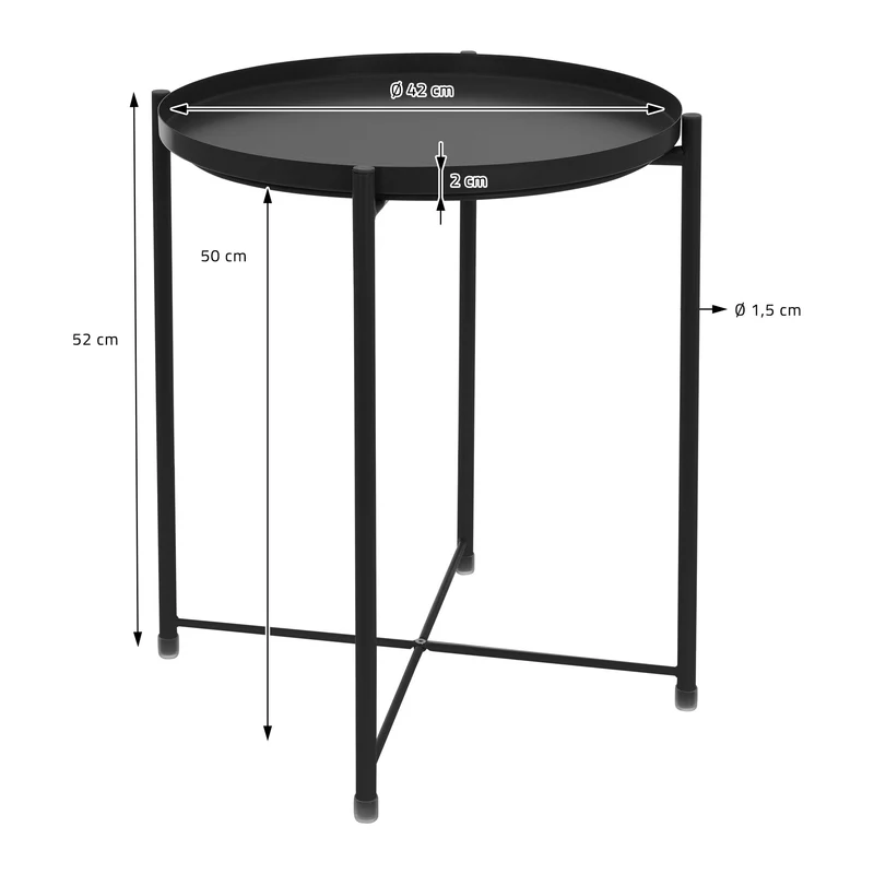 B-Ware Beistelltisch rund Ø42x52 cm Schwarz aus Metall mit Tablett ML-Design