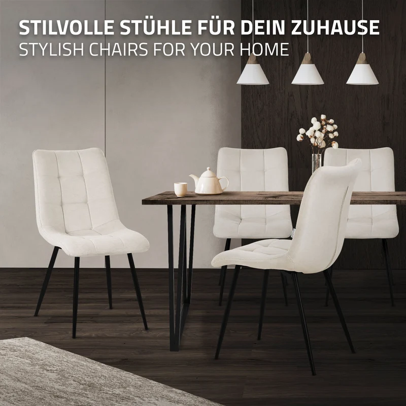 B-Ware Esszimmerstühle 2er Set Beige Küchenstuhl mit Polyesterbezug und Stahlbeinen ML-Design