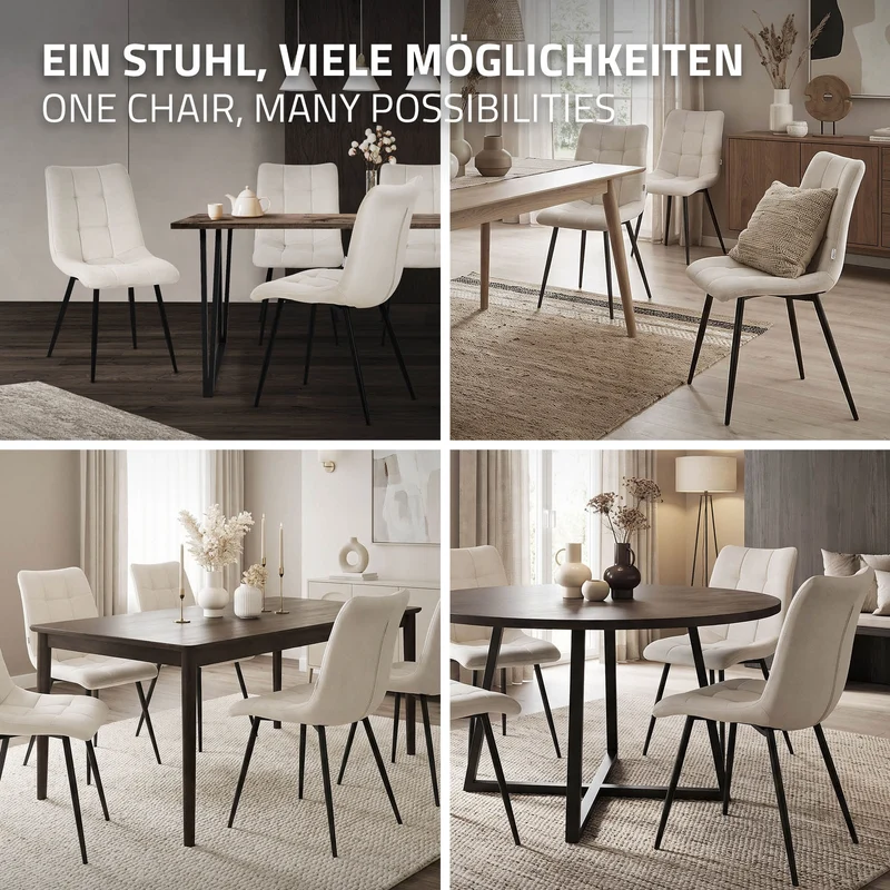 B-Ware Esszimmerstühle 2er Set Beige Küchenstuhl mit Polyesterbezug und Stahlbeinen ML-Design