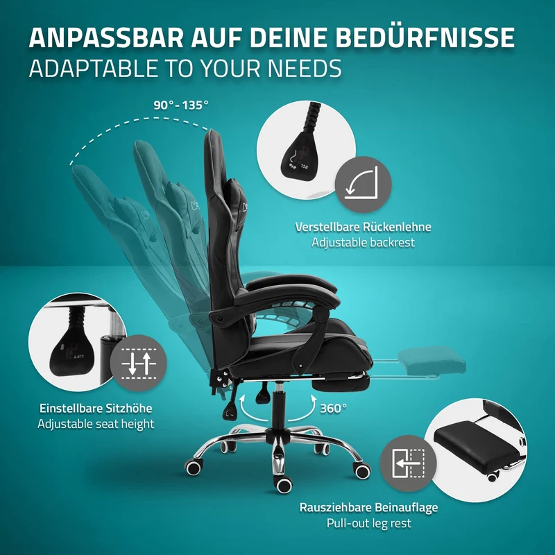 B-Ware Massage Gaming Stuhl Schwarz/Grau aus PU-Leder ML-Design