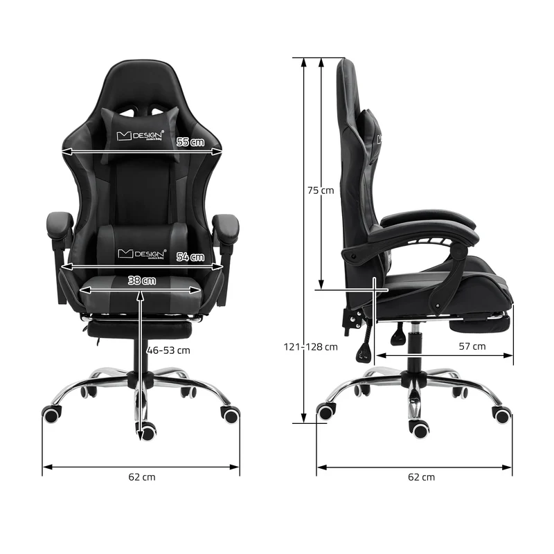 B-Ware Massage Gaming Stuhl Schwarz/Grau aus PU-Leder ML-Design