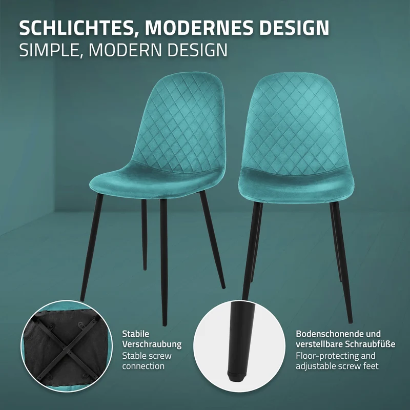 Esszimmerstuhl 4er Set mit Rückenlehne Petrol Küchenstuhl mit Microfaser-Samtbezug ML-Design