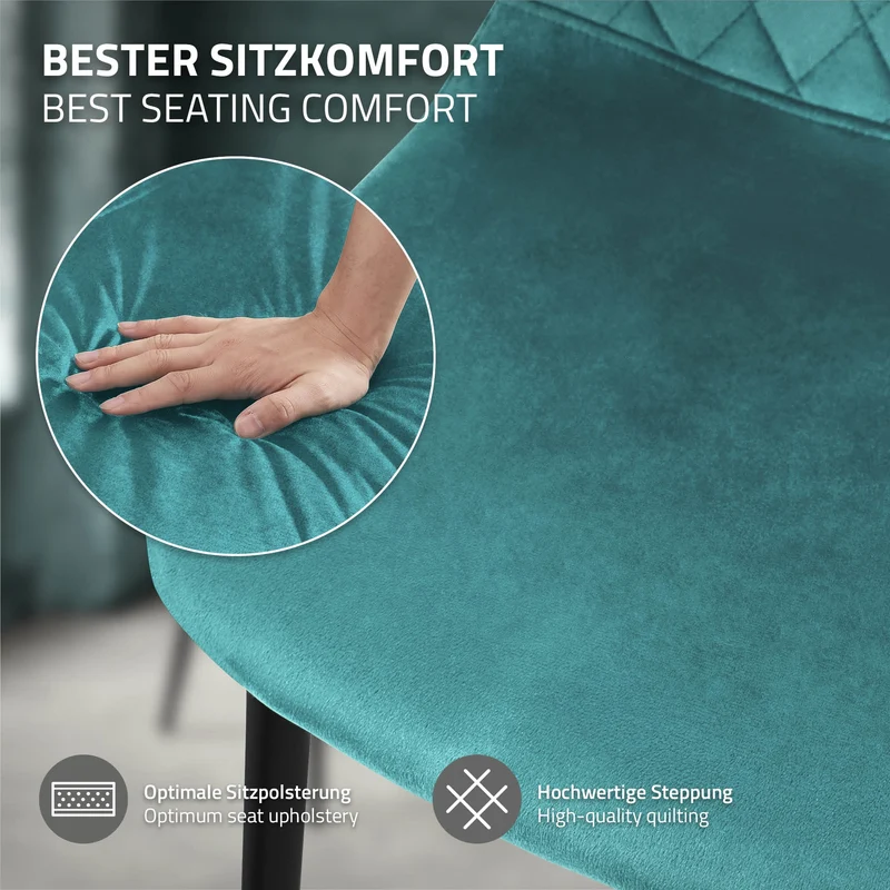 Esszimmerstuhl 4er Set mit Rückenlehne Petrol Küchenstuhl mit Microfaser-Samtbezug ML-Design