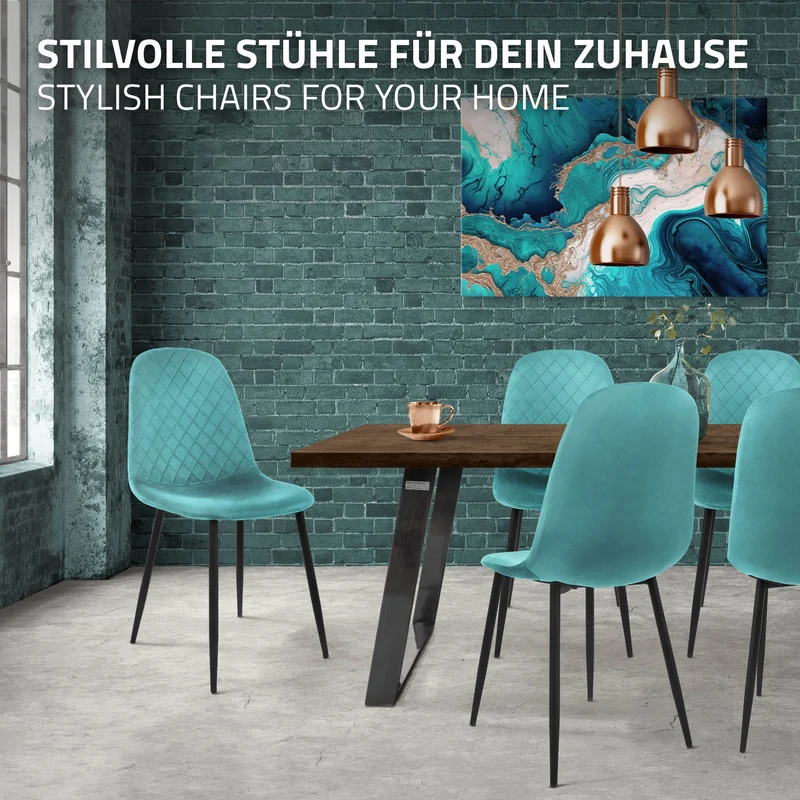 Esszimmerstuhl 4er Set mit Rückenlehne Petrol Küchenstuhl mit Microfaser-Samtbezug ML-Design