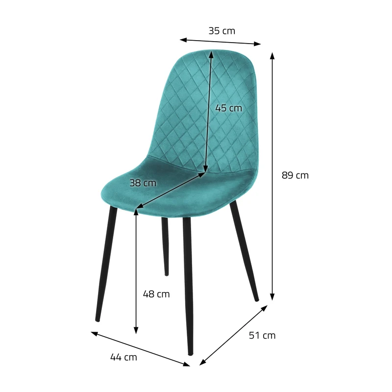 Esszimmerstuhl 4er Set mit Rückenlehne Petrol Küchenstuhl mit Microfaser-Samtbezug ML-Design