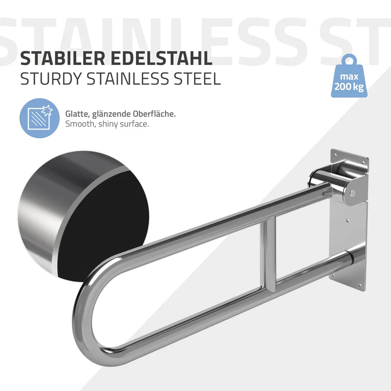 WC Haltegriff für Senioren & Behinderten aus Edelstahl 60 cm klappbar Aufstehhilfe Stützgriff bis 200 kg ML-Design