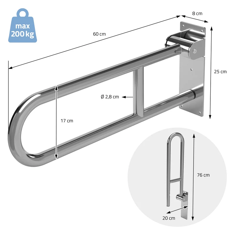 WC Haltegriff für Senioren & Behinderten aus Edelstahl 60 cm klappbar Aufstehhilfe Stützgriff bis 200 kg ML-Design
